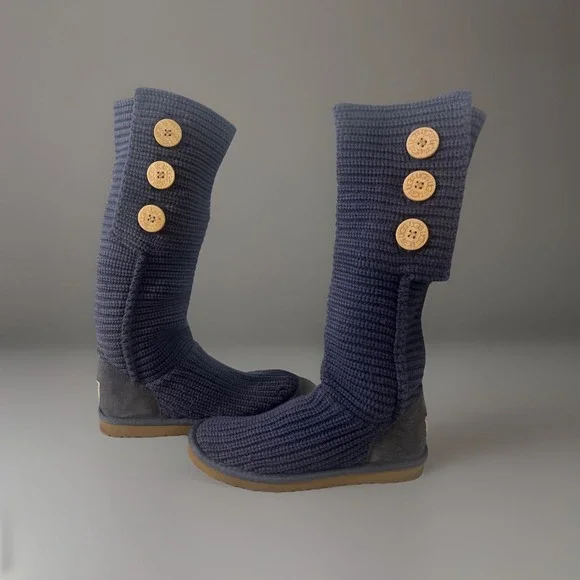 UGG Australia Boots Classic Cardy Knit Tall Boot Womens 8 Sweater Cottage Core - Picture 2 of 13